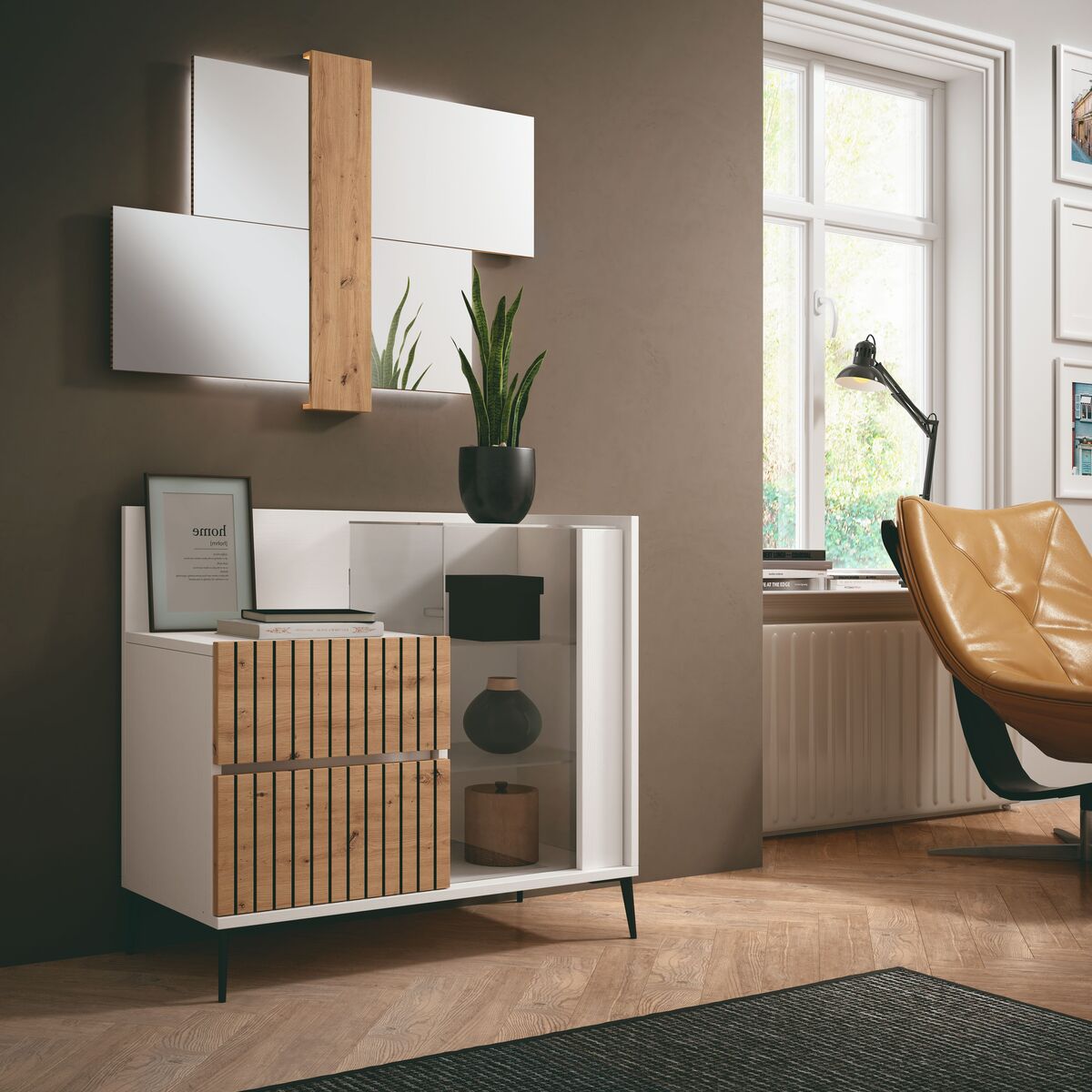 MUEBLE RECIBIDOR HOGLADIH H-118 BLANCO ROTO/ALMA NEGRA