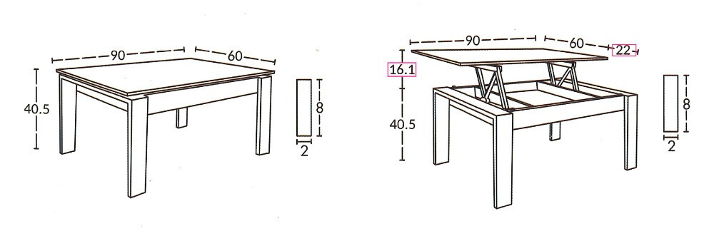 Mesa De Centro Forest Tabak, Canto Negro Elevable - Imagen 3