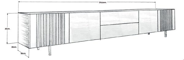 Mueble TV Espejo – 260cm, Color Roble - Imagen 3