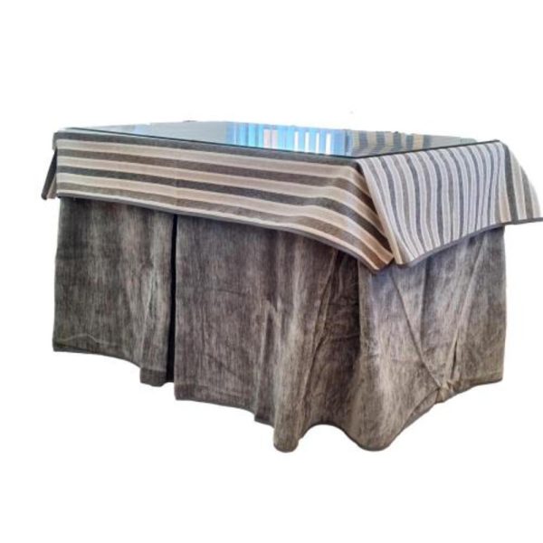 Santaella Mesa DM Patas Metálicas 120×70 Completa Oceano Gris – Con Cristal, Enagua, Tapete y Tarima