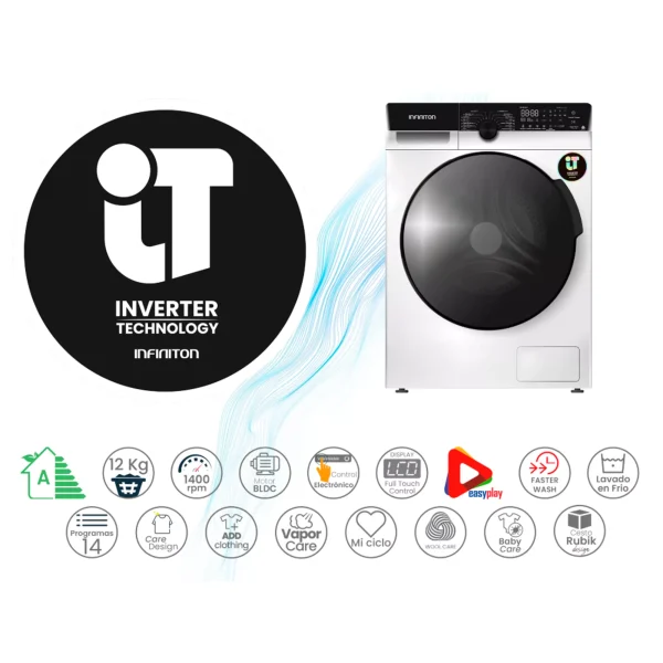 Lavadora Infiniton WM-G124AWL 12kg 1400rpm A vapor care 14 programas - Imagen 16